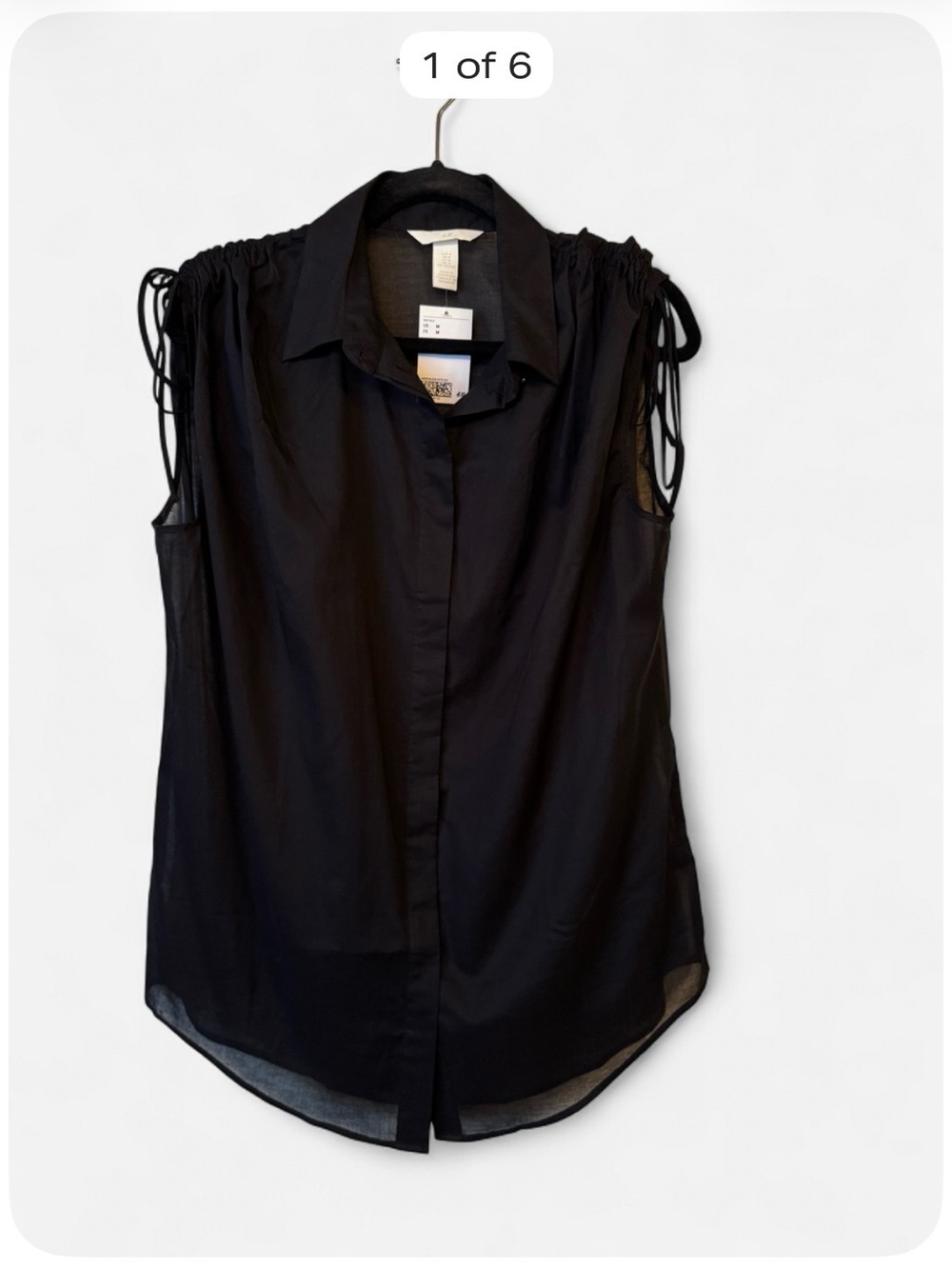 H&M Women’s Black Sheer Sleeveless Blouse Medium Adjustable Tie Shoulders NWT